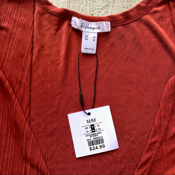 ReVamped Burnt Red Stretchy Tie Top size Medium Polyester Spandex Blend Crop Top - Picture 4 of 16